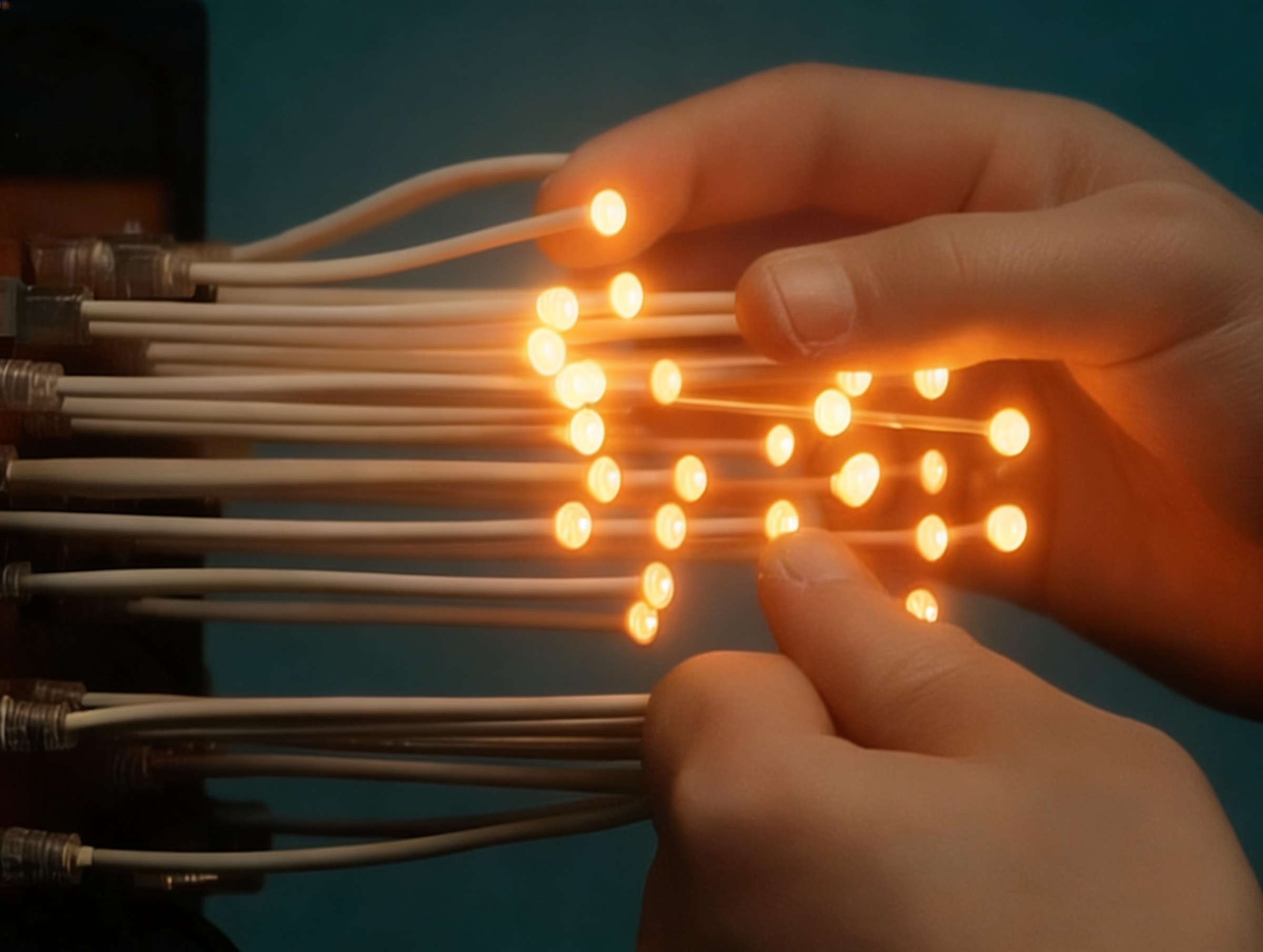 Hands With Glowing Fiber Optic Cables